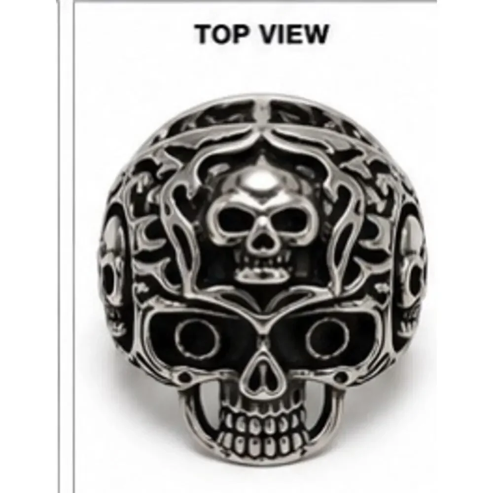 316L Stainless Steel silver gothic biker skull ring men’s size 10